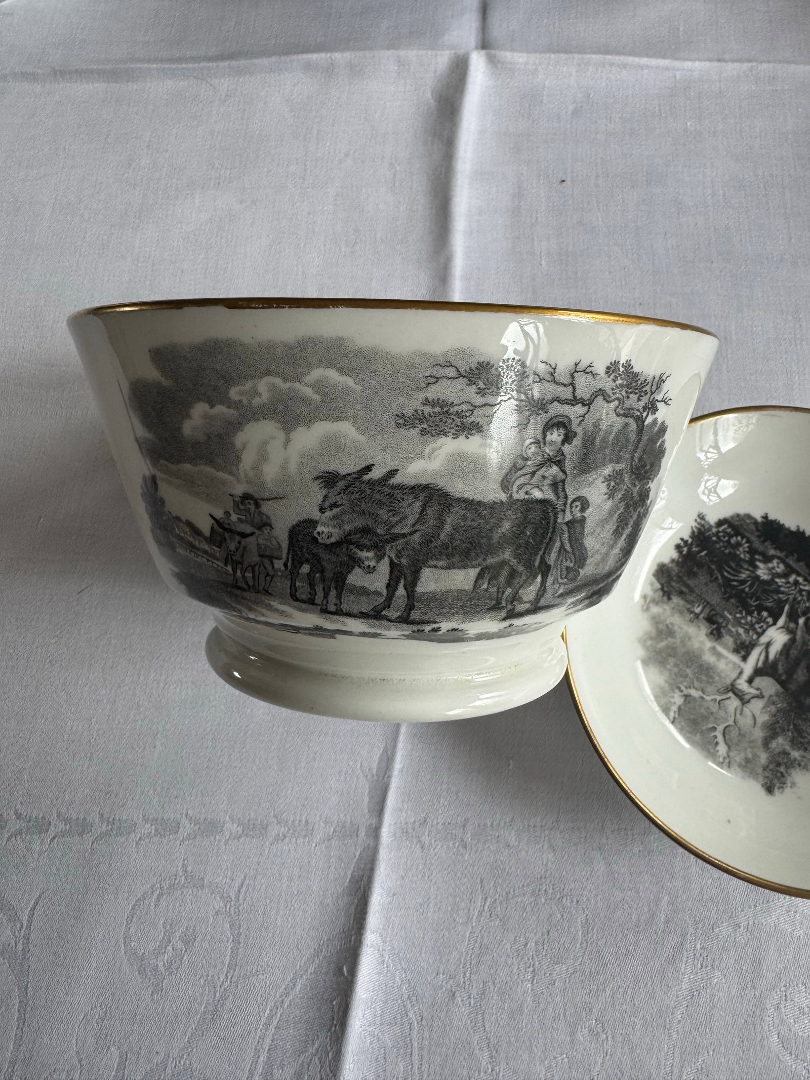1800s Spode Bat Printing Black Monochrome Bone China Tea Service - Set 40 PCS - 11