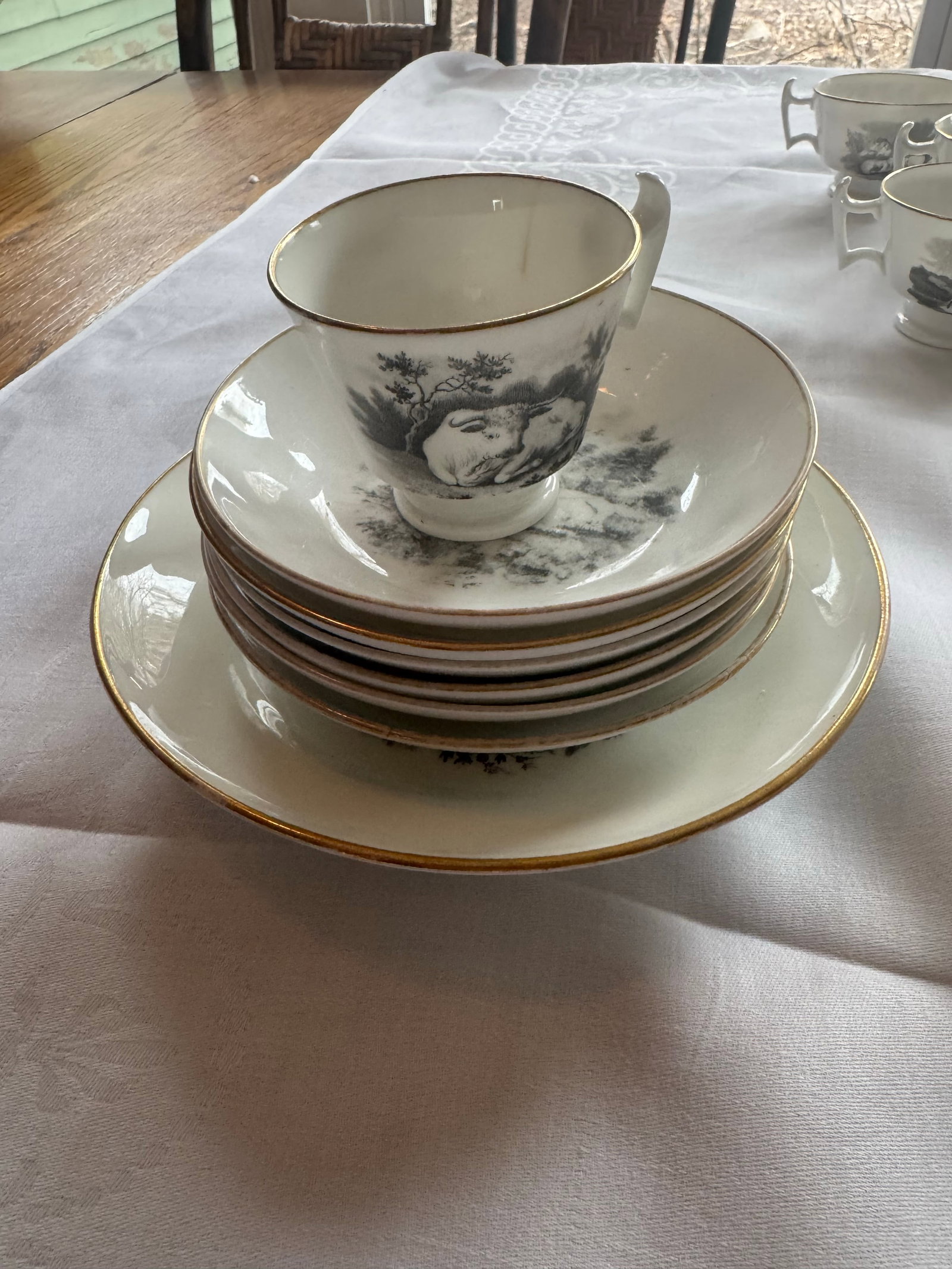 1800s Spode Bat Printing Black Monochrome Bone China Tea Service - Set 40 PCS - 9