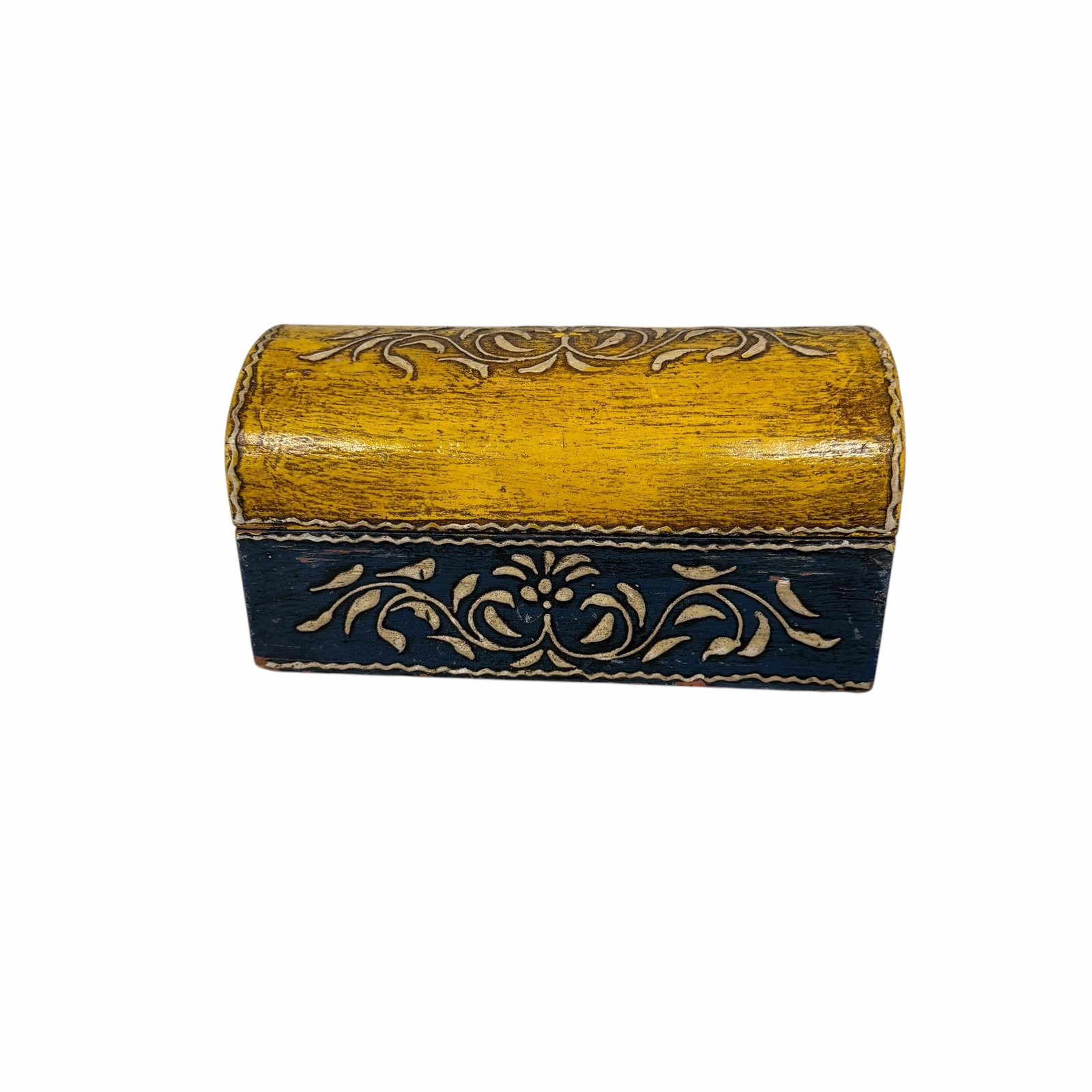 Vintage Domed Lid Folk Art Design Trinket Box - 3
