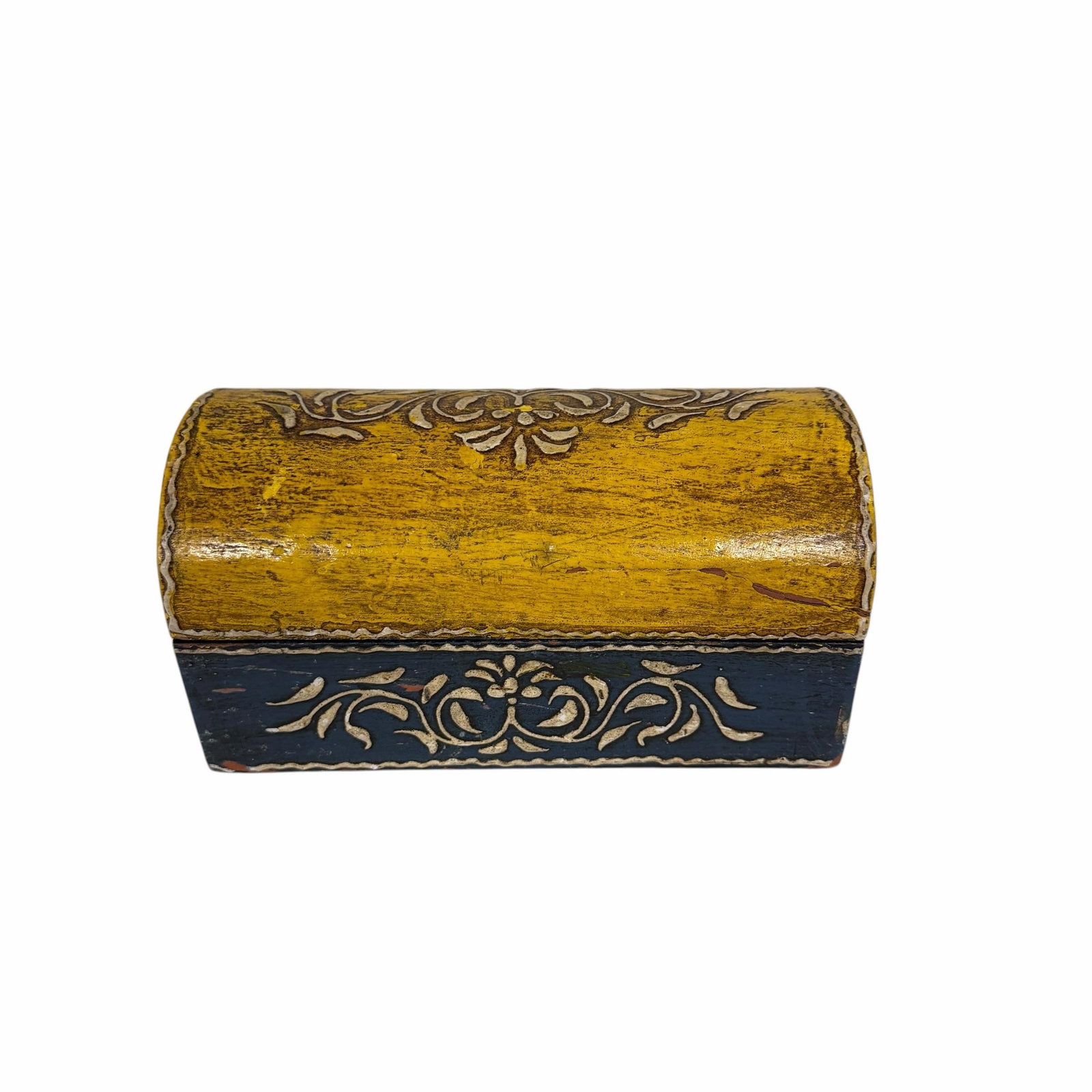 Vintage Domed Lid Folk Art Design Trinket Box - 7