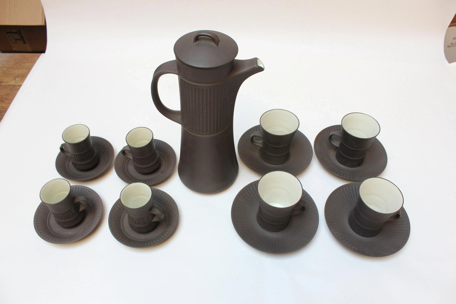 Early Jens Quistgaard for Dansk Flamestone Coffee Pot With Mugs and Demitasses - 2