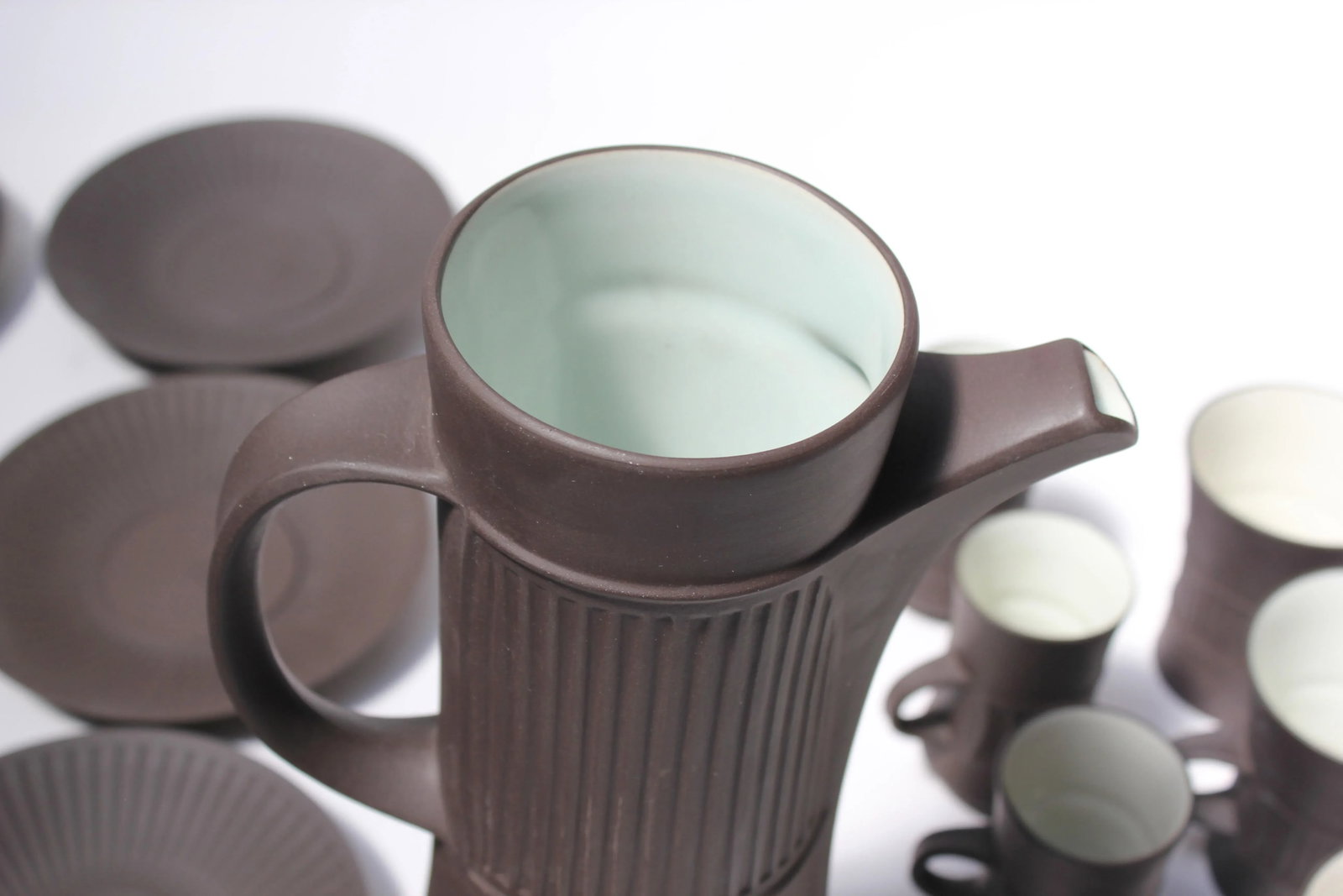 Early Jens Quistgaard for Dansk Flamestone Coffee Pot With Mugs and Demitasses - 9