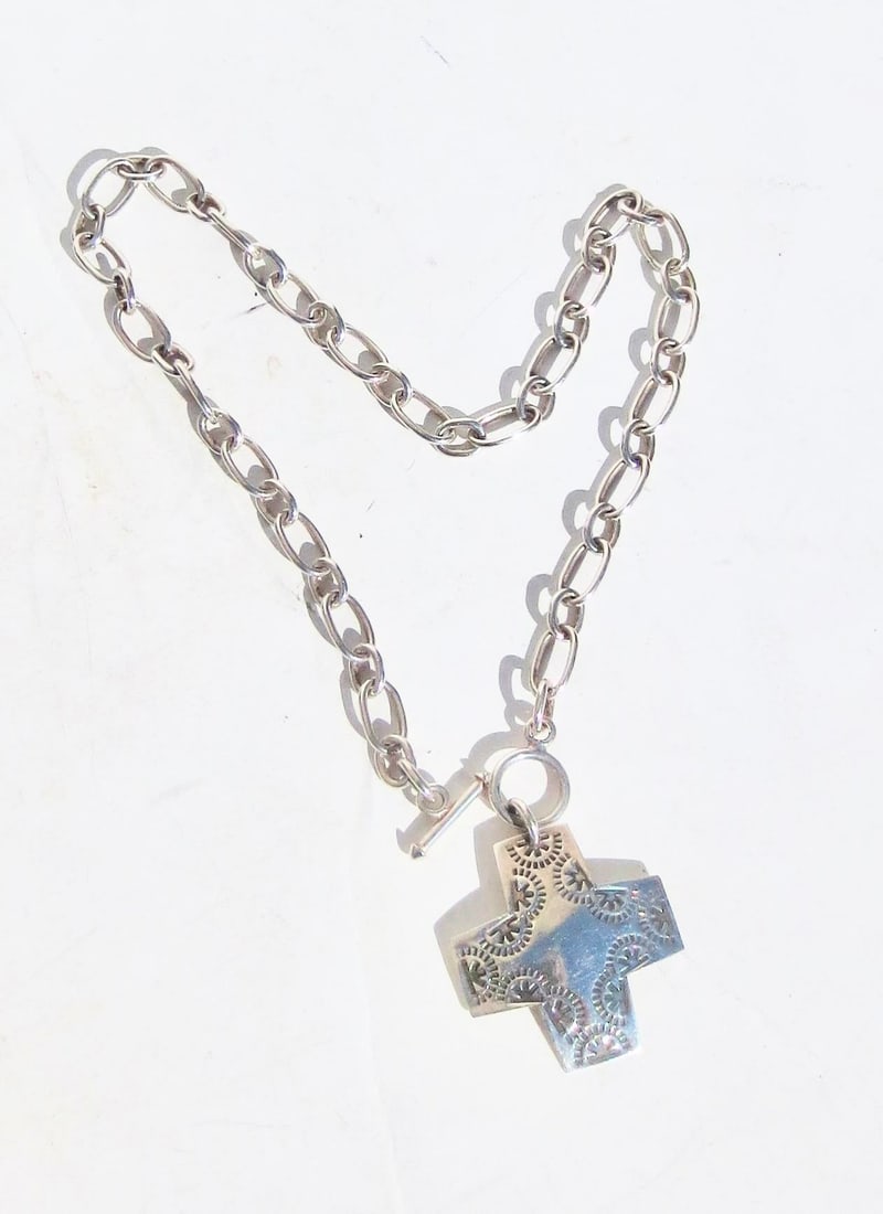 Sterling Silver Chain With Navajo Cross Pendant 25 DWT - 2