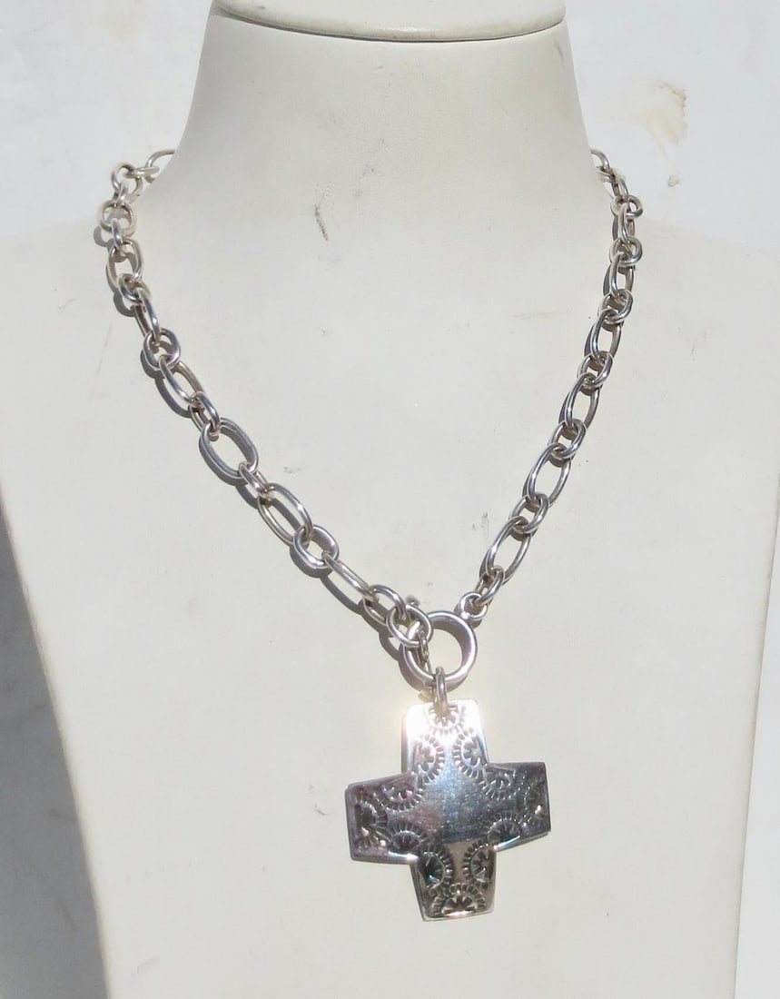 Sterling Silver Chain With Navajo Cross Pendant 25 DWT - 4