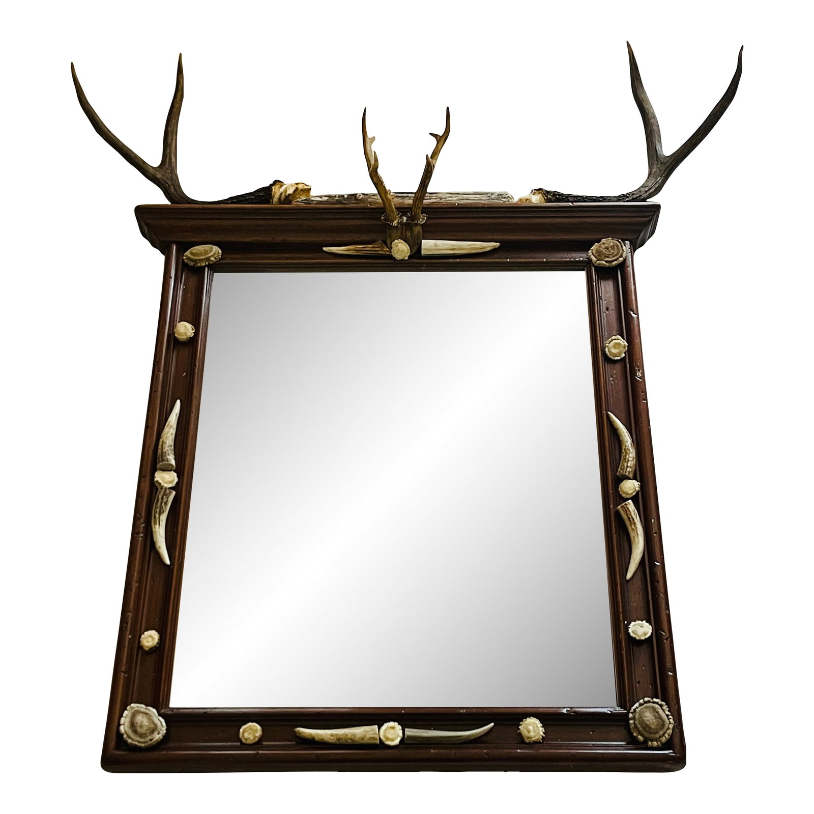 Gorgeous Black Forest Antique Mirror With Antlers and Borrows: Natures Beauty Antique Black Forest mirror decorated with roe antlers, antler tips and borrows. Condition: Alterations: Original Condition Unaltered Imperfections: Some Imperfections Condition Notes:
