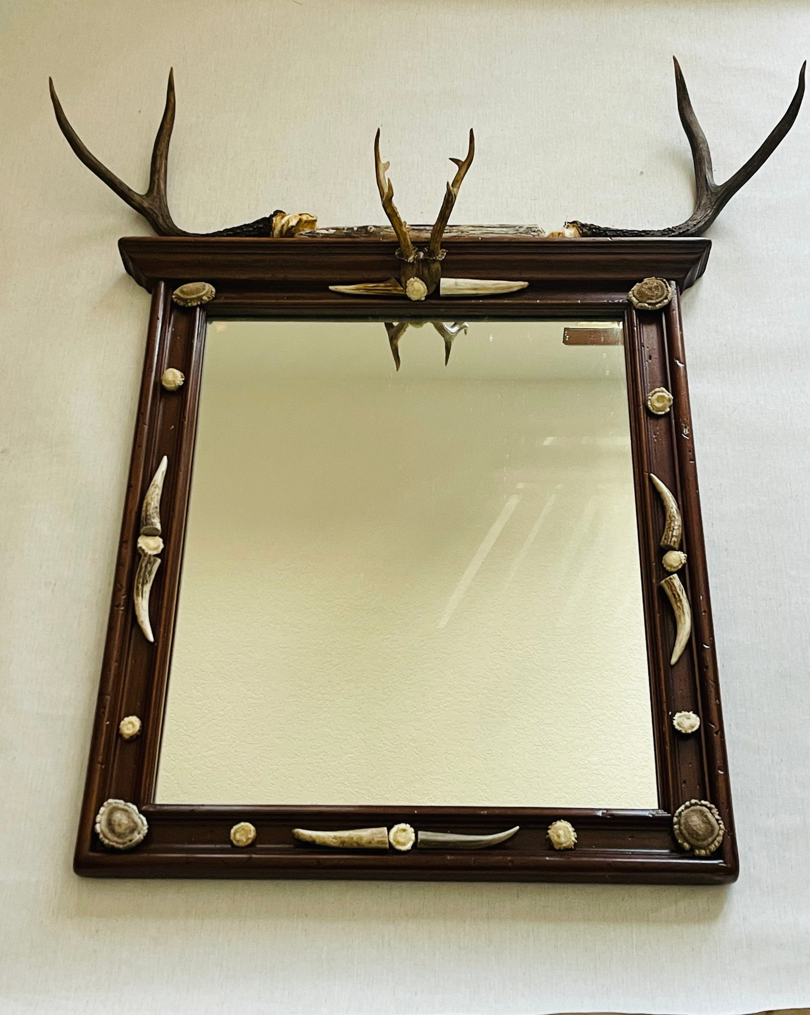 Gorgeous Black Forest Antique Mirror With Antlers and Borrows - 3