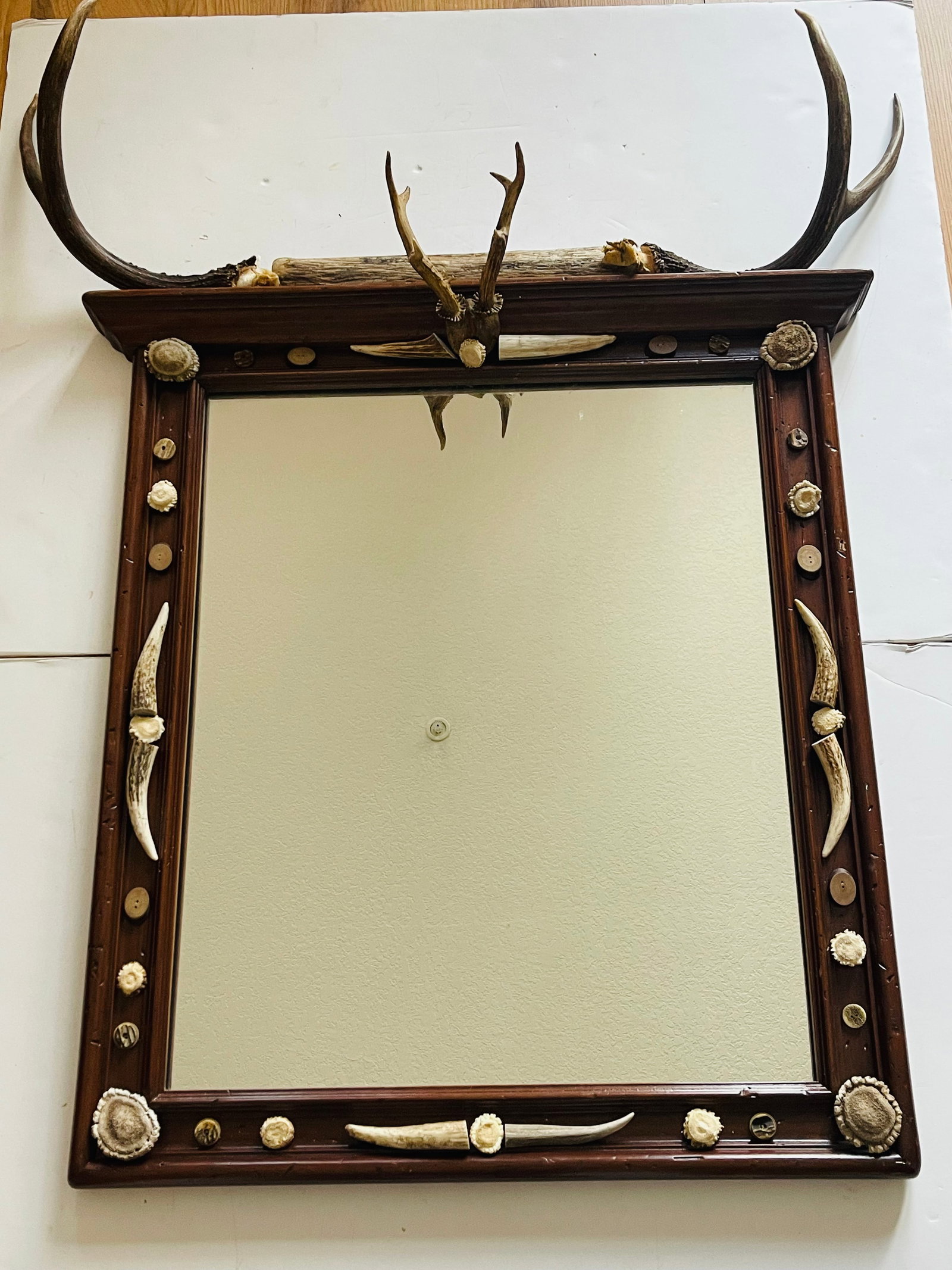 Gorgeous Black Forest Antique Mirror With Antlers and Borrows - 5
