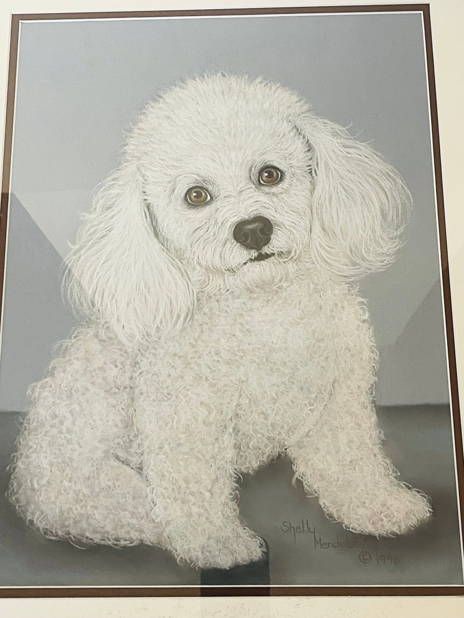 Sweet White Poodle Puppy Dog Portrait Original Art Painting Signed - 3