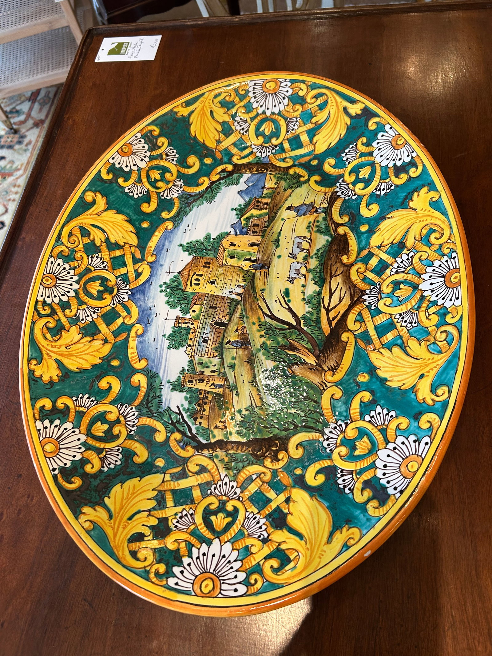 1950s Large Oval Italian Giacomini Ceramic Platter Wall Art - 3