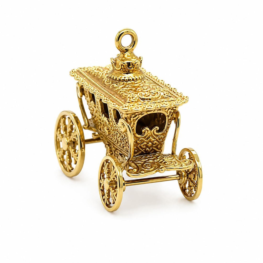 Mid 20th Century 14k Yellow Gold Carriage Charm 9.48g Intricate Design - 2