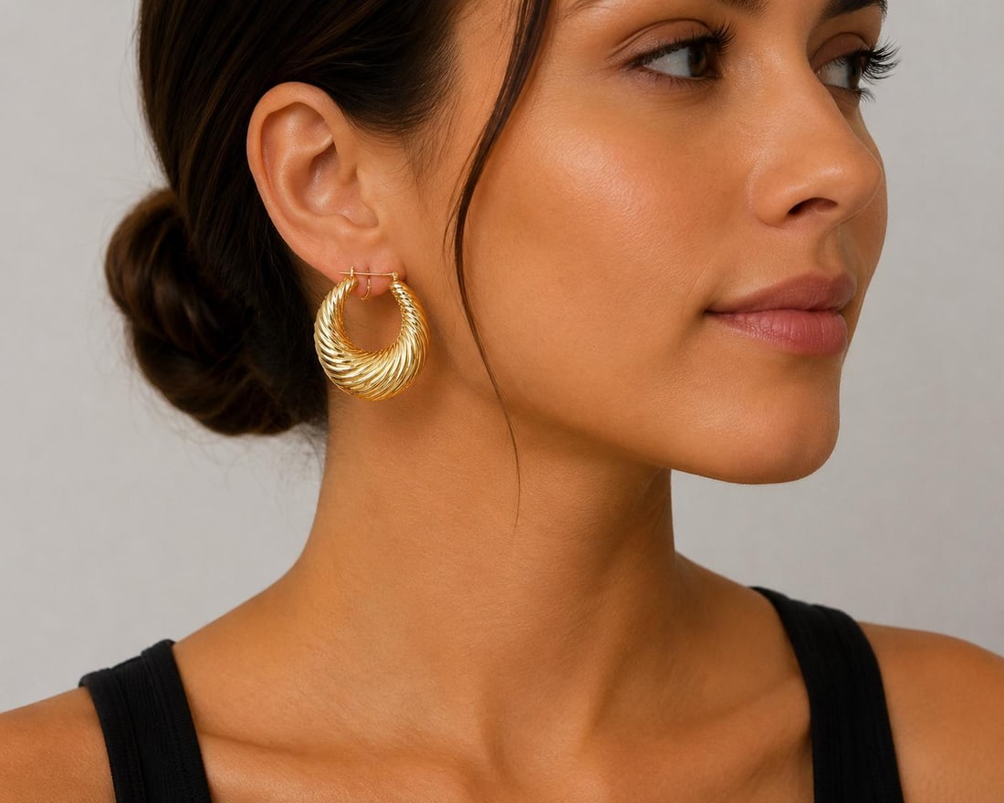 14k Yellow Gold Twisted Hoop Earrings, A Pair - 2