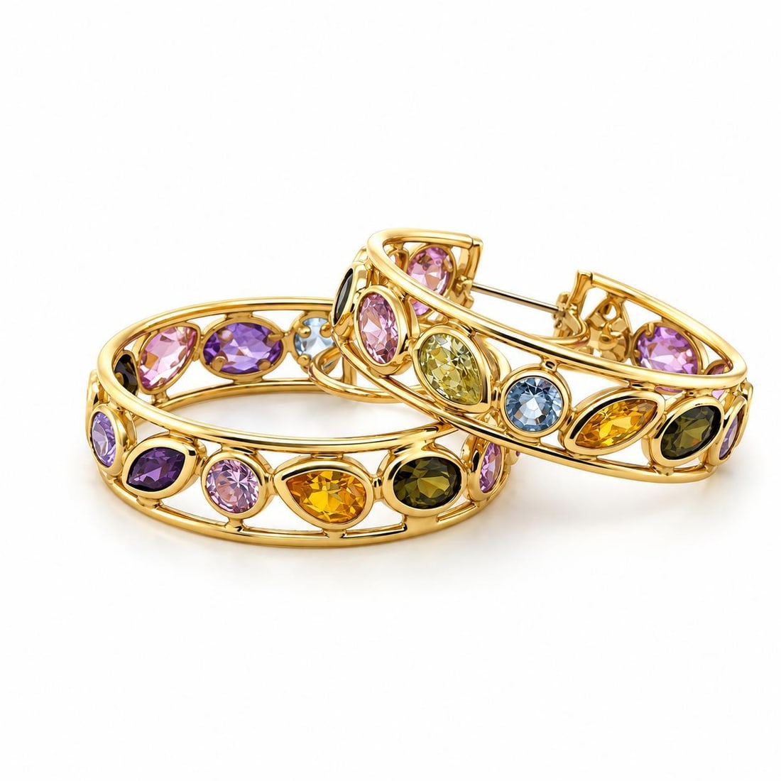 Italian Gemstone Hoop Earrings, A Pair - 3