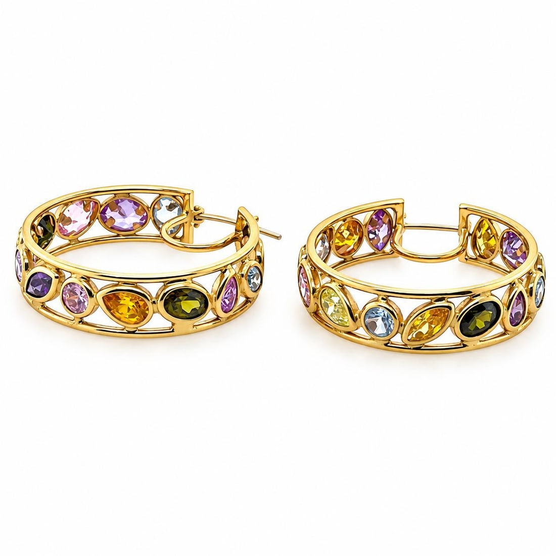 Italian Gemstone Hoop Earrings, A Pair - 4