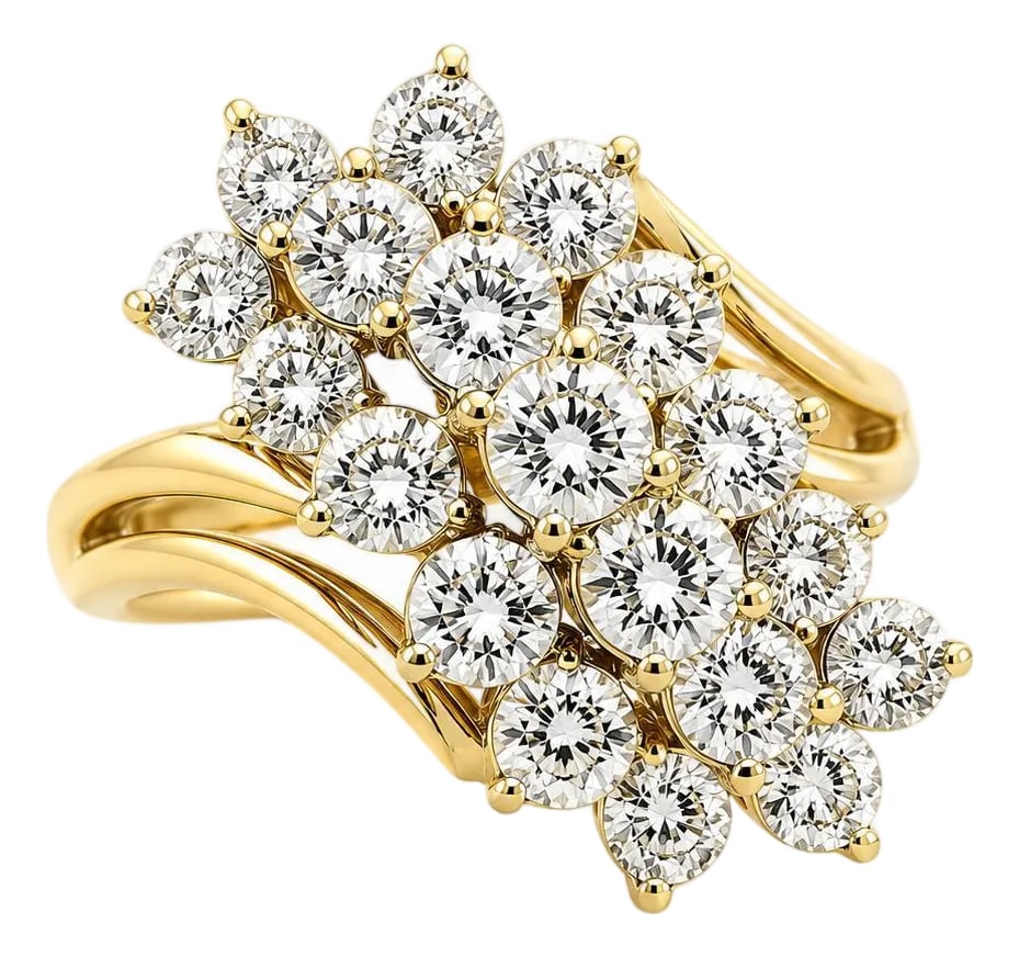 14k Diamond Ring, Size 4.75: 14k Yellow Gold cluster ring with approximately 2.50 carats of round white diamonds 5.76 grams size 4.75, (sizable) Condition: Alterations: Original Condition Unaltered Imperfections: Some Imperfectio