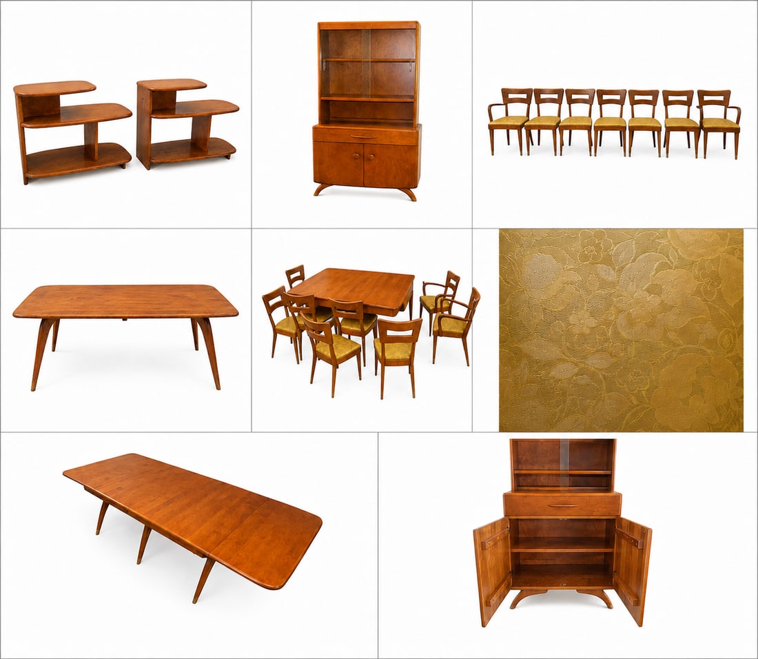 1950s Heywood Wakefield 13 Piece Dining Set- Original Finish- Dog Biscuit - 18