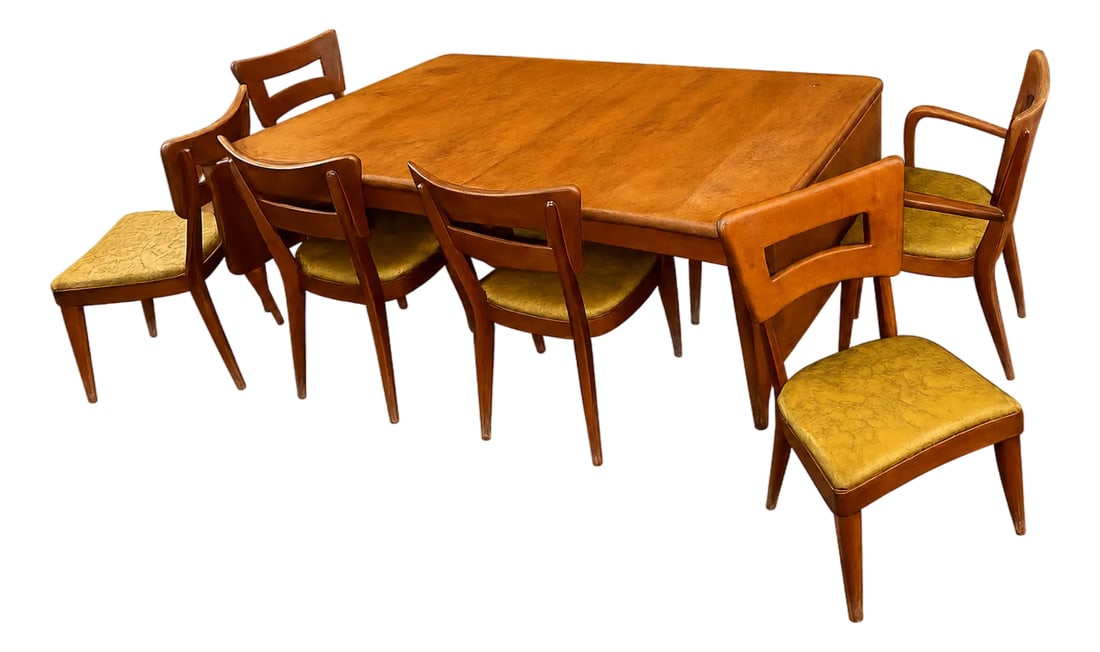 1950s Heywood Wakefield 13 Piece Dining Set- Original Finish- Dog Biscuit: One of a kind set. No other complete unrefinished set on the market. My grandparents kept this set in their home and always valued it. It has never been refinished. Please ask for more photos of