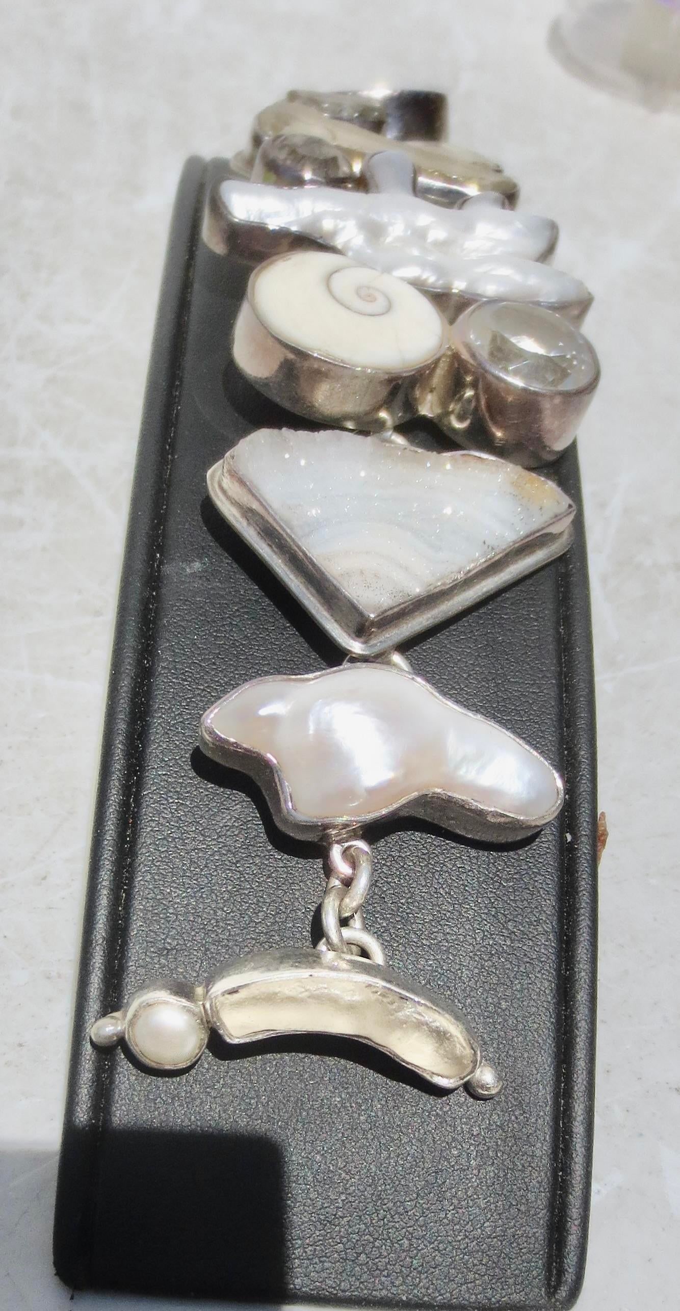 Link Bracelet Signed the Dreamer Pearl,Crystal, Geode - 6