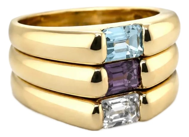 14k Yellow Gold Three Ring Set, Size 7 (1 of 4)