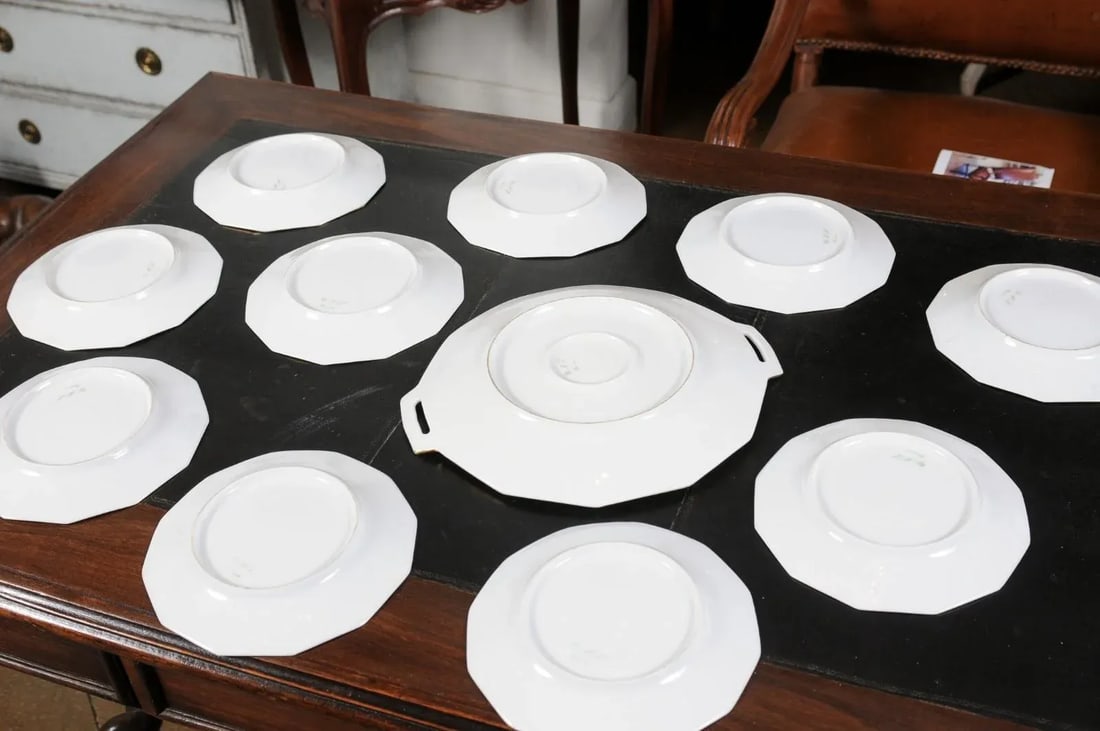 Antique French LarchevÃªque UML Limoges Porcelain Dessert Plates and Platter Set- 11 - 11