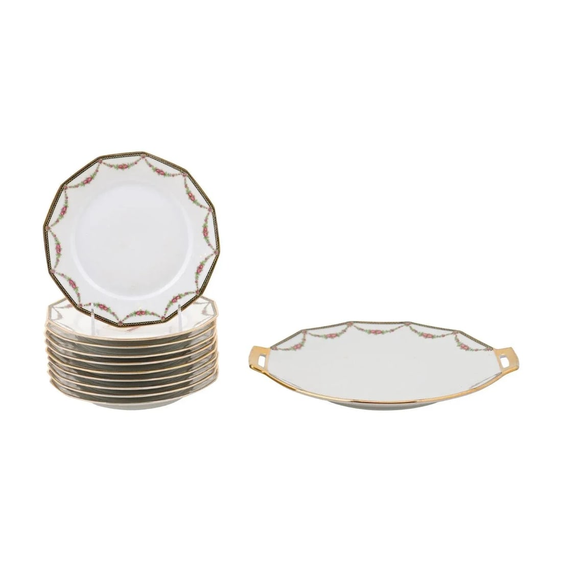 Antique French LarchevÃªque UML Limoges Porcelain Dessert Plates and Platter Set- 11 - 13