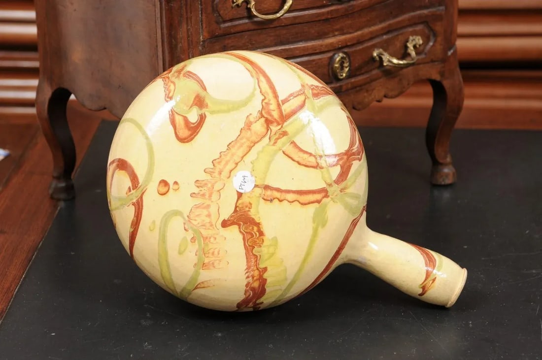 French 19th Century Glazed Pottery Serving Dish with Terracotta and Gold Glaze - 3