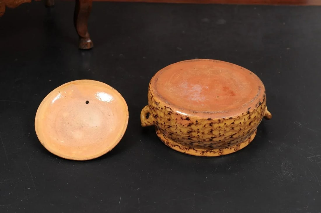 French 19th Century Pottery Covered Baking Dish with Brown Blotched Glaze - 3