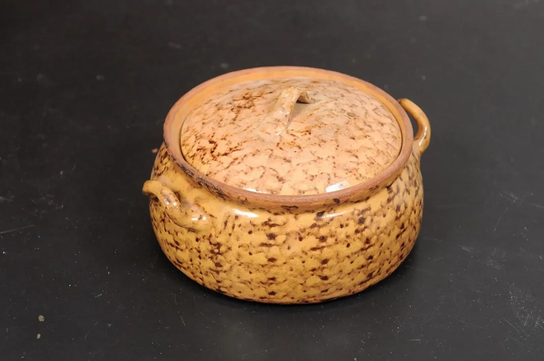 French 19th Century Pottery Covered Baking Dish with Brown Blotched Glaze - 5