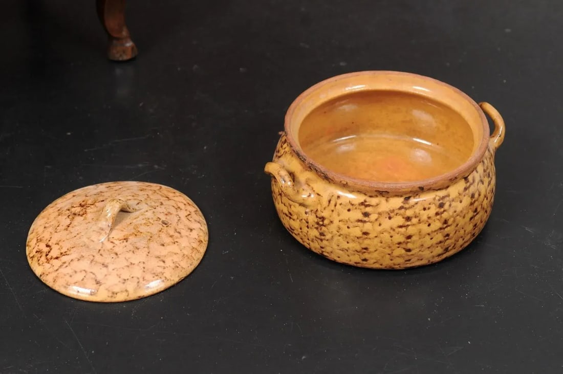 French 19th Century Pottery Covered Baking Dish with Brown Blotched Glaze - 6