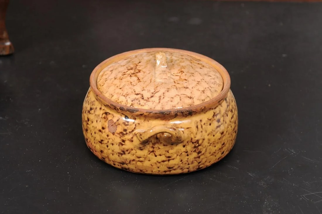 French 19th Century Pottery Covered Baking Dish with Brown Blotched Glaze - 7