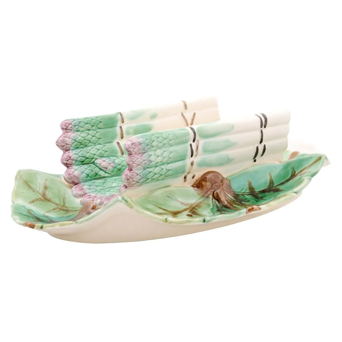 French 19th Century Longchamp Majolica Asparagus Tray with Foliage Platter - 2