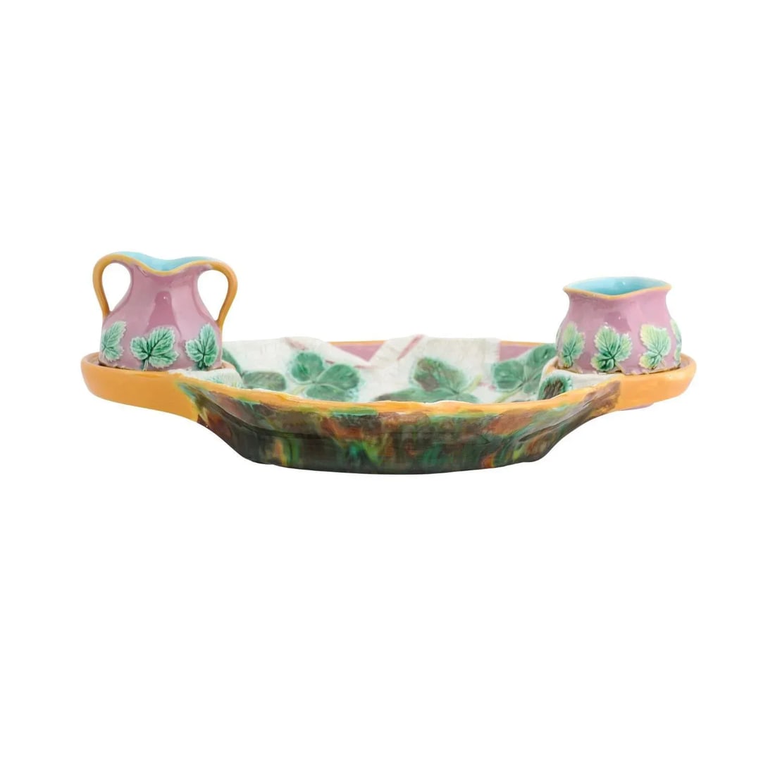 English 19th Century Majolica Serving Tray with Two Pitchers by George Jones - 13