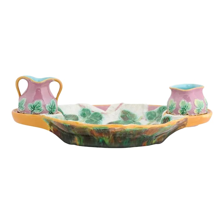 English 19th Century Majolica Serving Tray with Two Pitchers by George Jones (1 of 13)