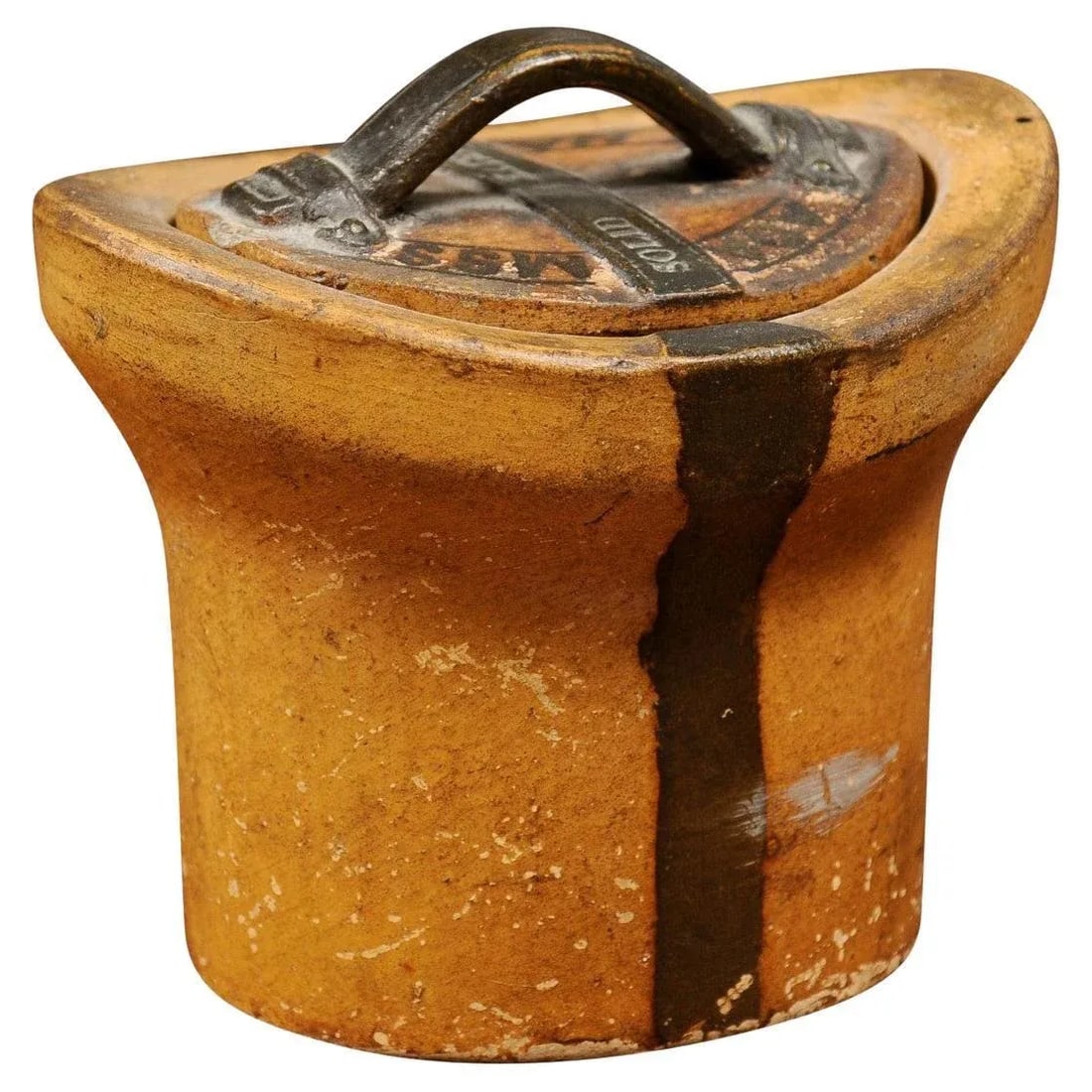 English 19th Century Pottery Container with Hat Box Shape and Petite Lid - 13