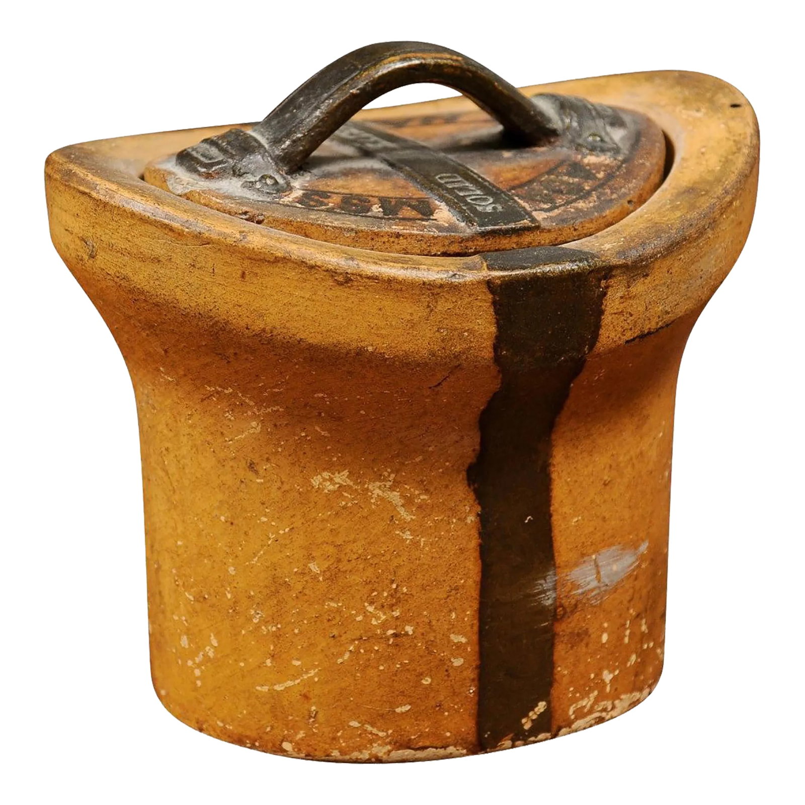 English 19th Century Pottery Container with Hat Box Shape and Petite Lid (1 of 13)