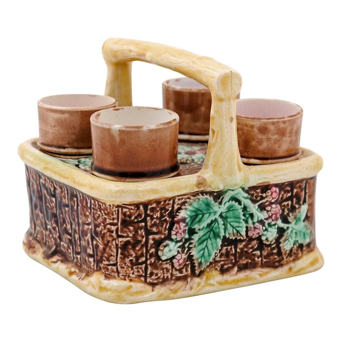 French 19th Century Tea Set with Foliage Adorned Majolica Basket Set- 5 Pieces (1 of 13)