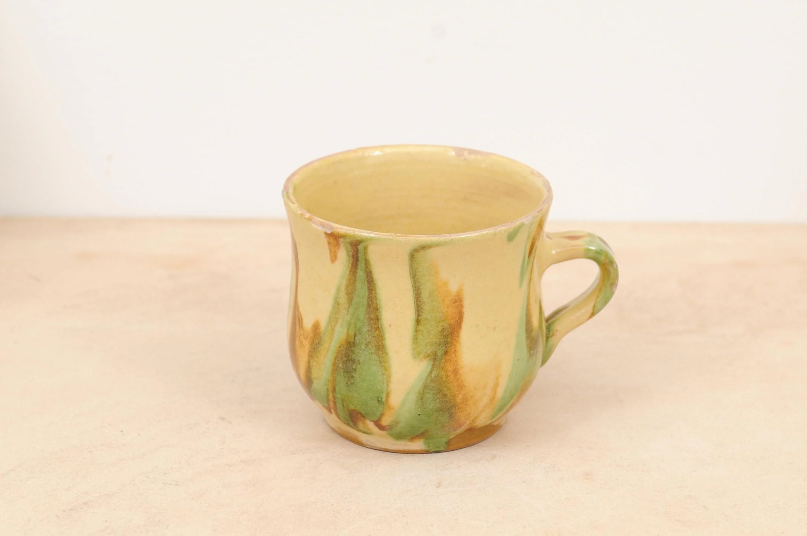 19th Century Rustic French Pottery Mug with Yellow, Green and Rust Glaze - 10