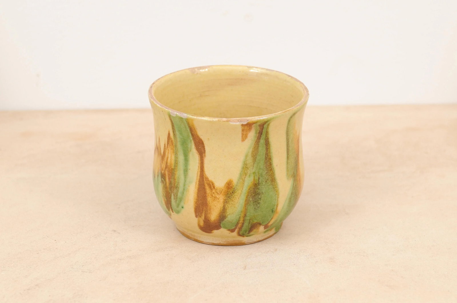 19th Century Rustic French Pottery Mug with Yellow, Green and Rust Glaze - 11