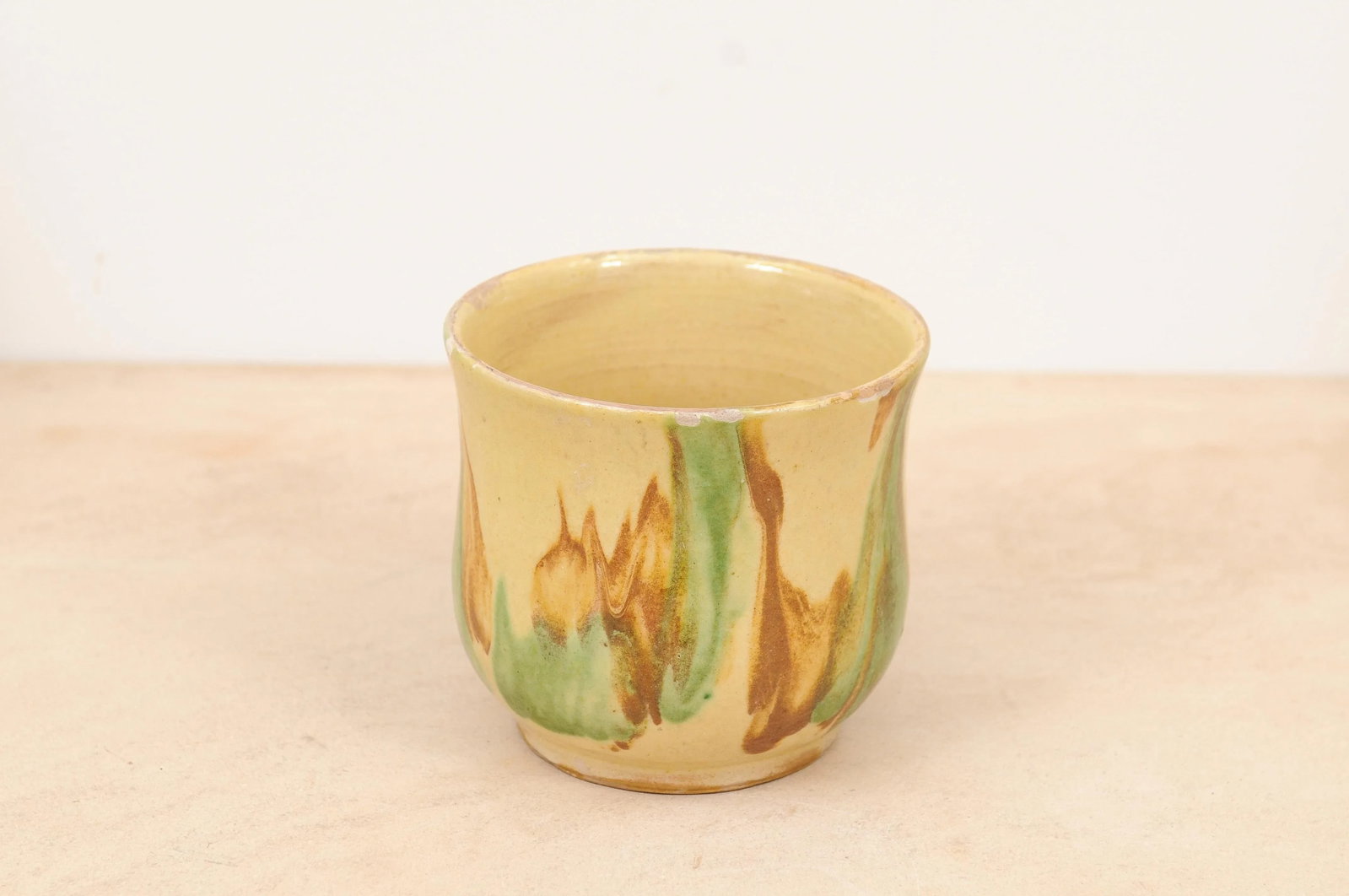 19th Century Rustic French Pottery Mug with Yellow, Green and Rust Glaze - 12