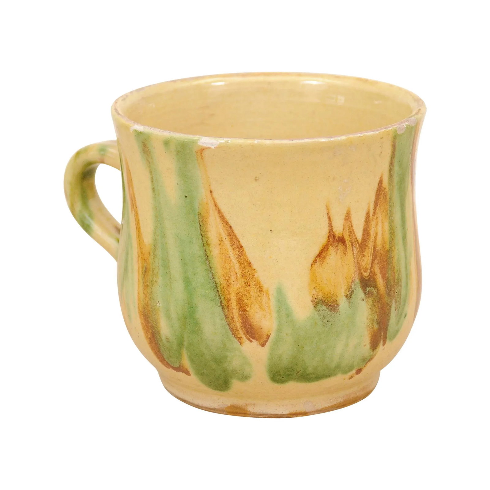 19th Century Rustic French Pottery Mug with Yellow, Green and Rust Glaze - 13