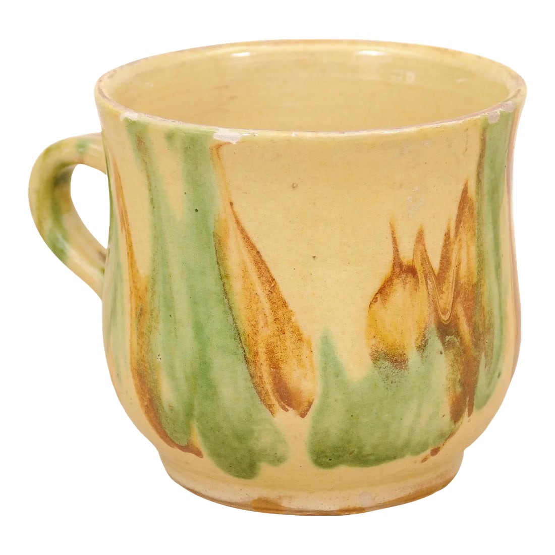 19th Century Rustic French Pottery Mug with Yellow, Green and Rust Glaze (1 of 13)