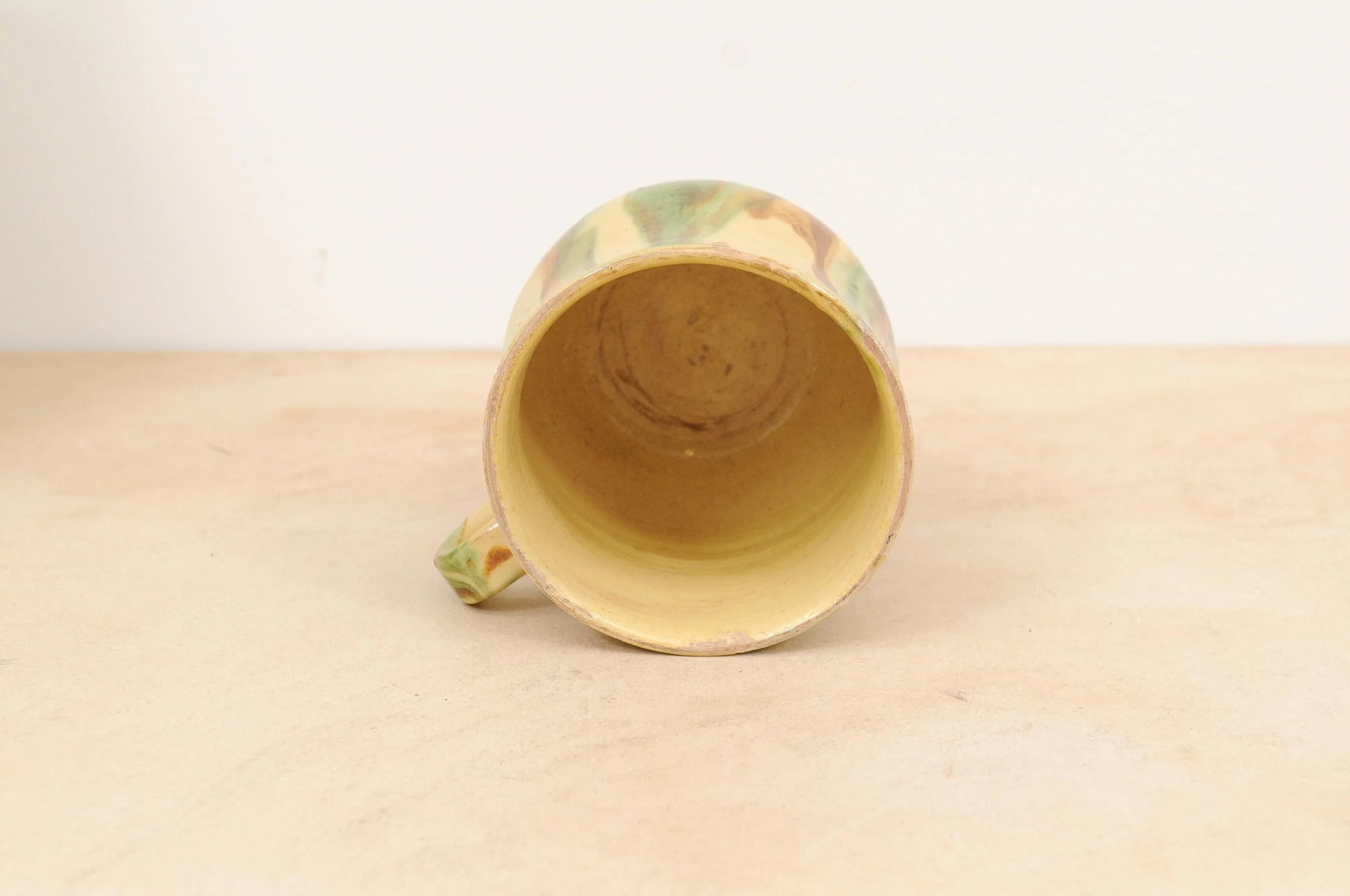 19th Century Rustic French Pottery Mug with Yellow, Green and Rust Glaze - 3