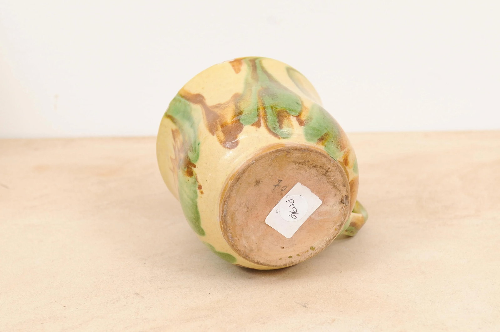 19th Century Rustic French Pottery Mug with Yellow, Green and Rust Glaze - 4