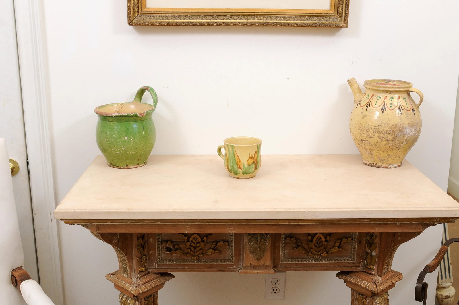 19th Century Rustic French Pottery Mug with Yellow, Green and Rust Glaze - 5