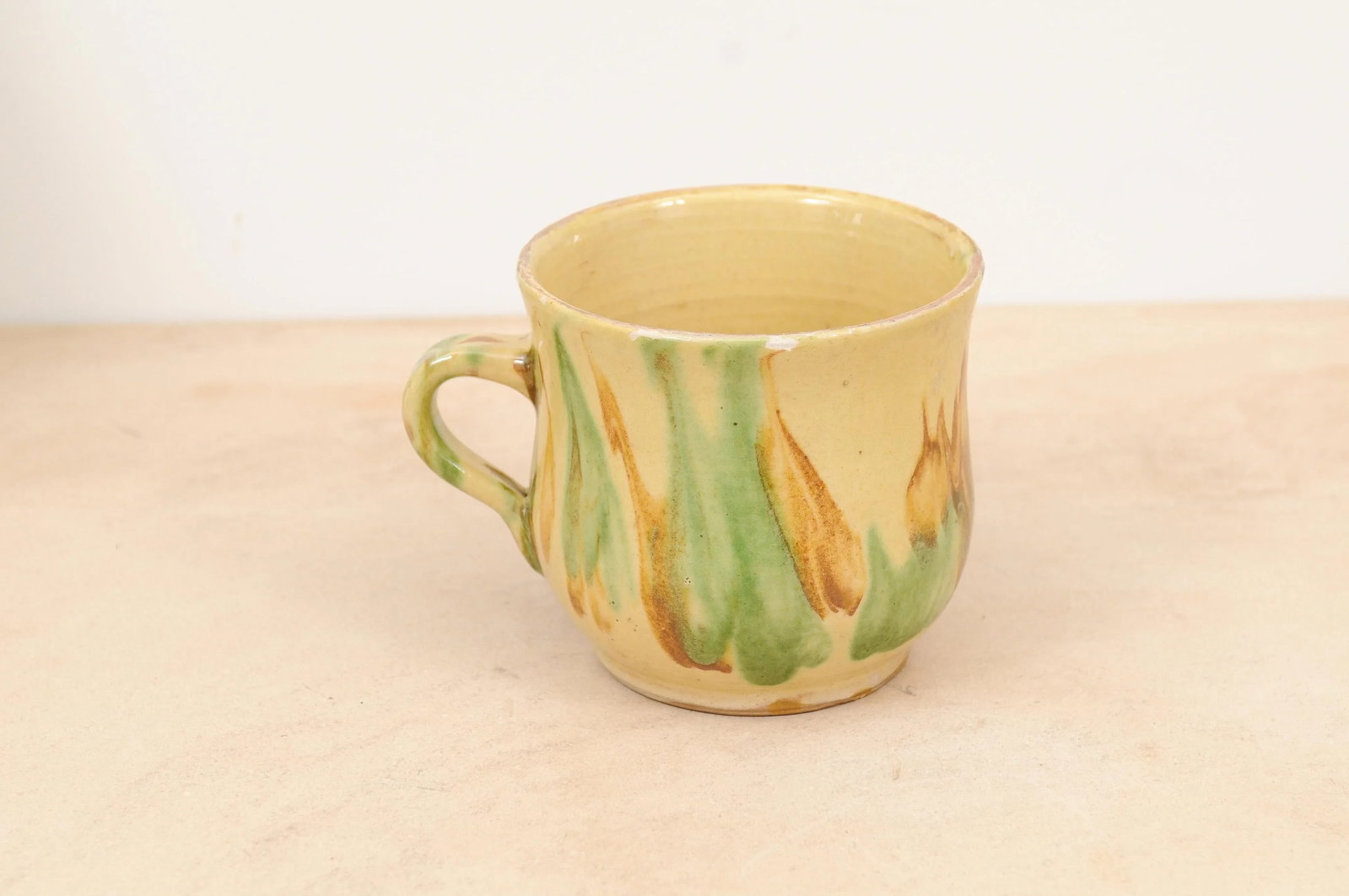 19th Century Rustic French Pottery Mug with Yellow, Green and Rust Glaze - 6