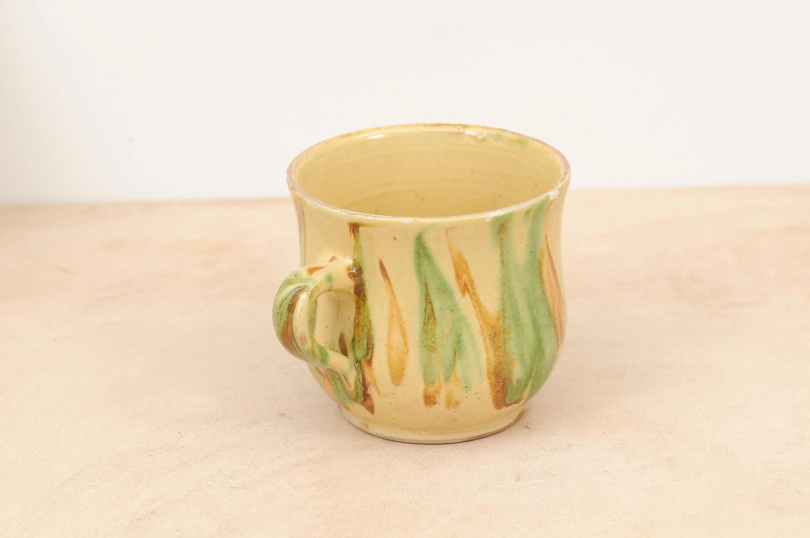 19th Century Rustic French Pottery Mug with Yellow, Green and Rust Glaze - 7