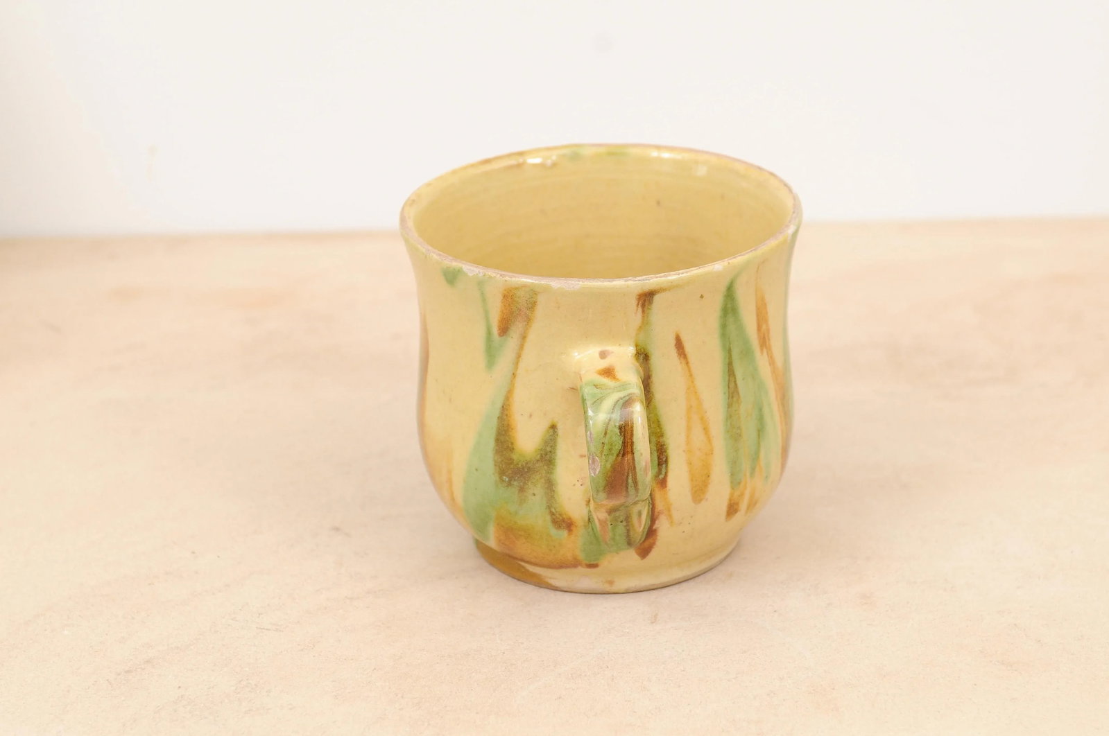 19th Century Rustic French Pottery Mug with Yellow, Green and Rust Glaze - 8