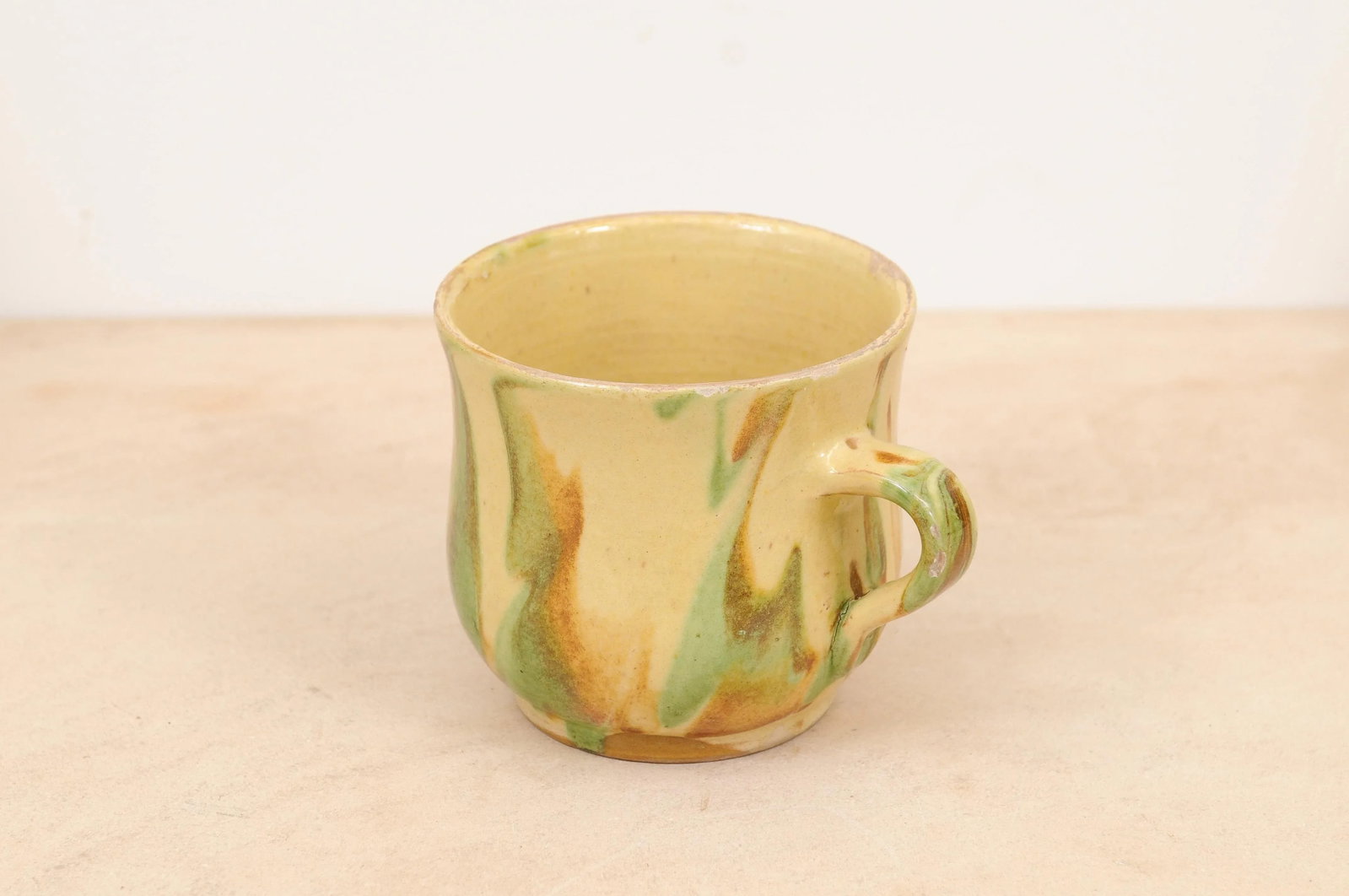19th Century Rustic French Pottery Mug with Yellow, Green and Rust Glaze - 9