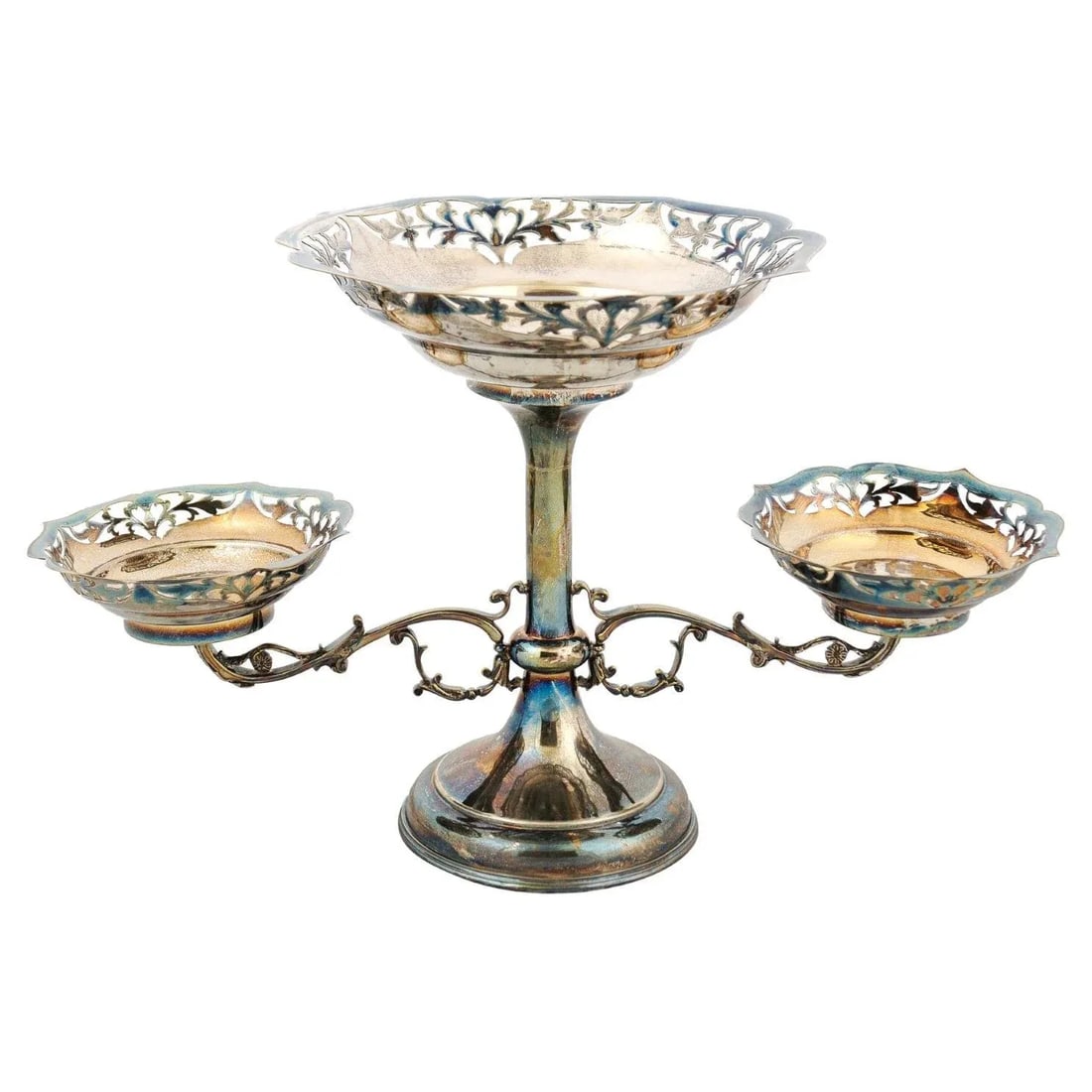 French 19th Century Silver Epergne with Pierced Foliage and Scrolling Motifs - 13