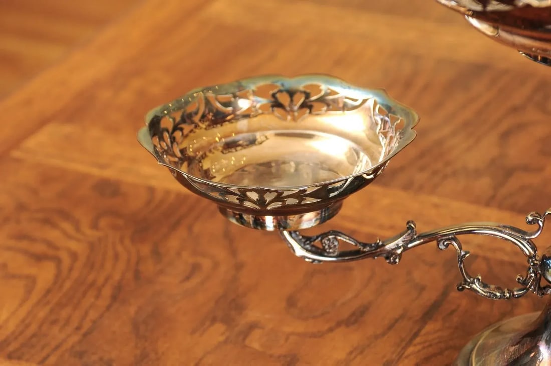 French 19th Century Silver Epergne with Pierced Foliage and Scrolling Motifs - 4