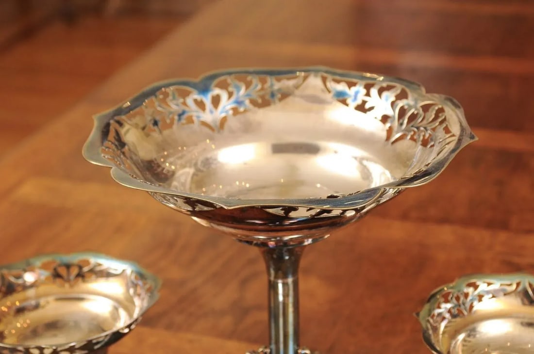 French 19th Century Silver Epergne with Pierced Foliage and Scrolling Motifs - 5